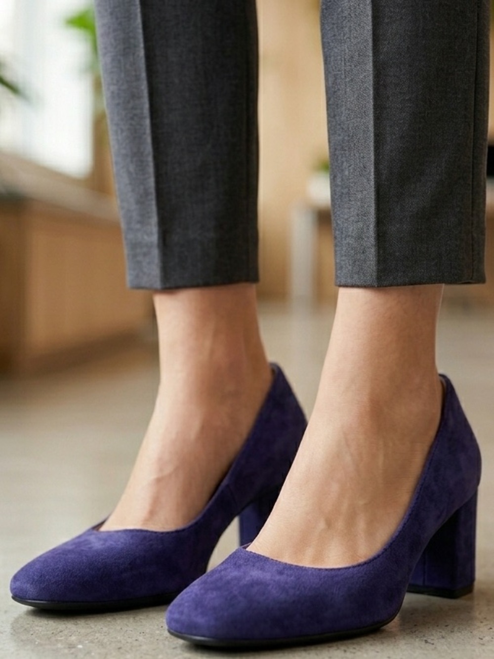 Naturalizer Karina Pumps Womens 8 Blue Suede Slip On Comfy Square Toe Block Heel